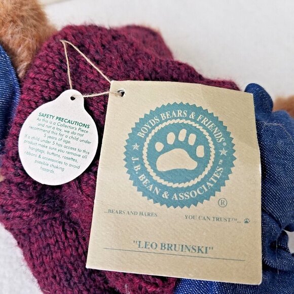 Boyds Bear JB Bean Series LEO BRUINSKI With Jeans, Hat & Sweater (1985-1998) 10" - Picture 7 of 13